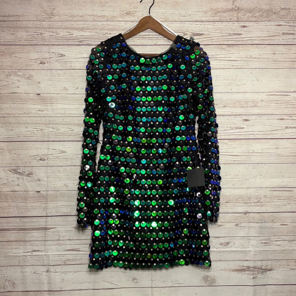 Lulus Exceptional Radiance Black Iridenscent Sequin Backless Mini Dress NWT M